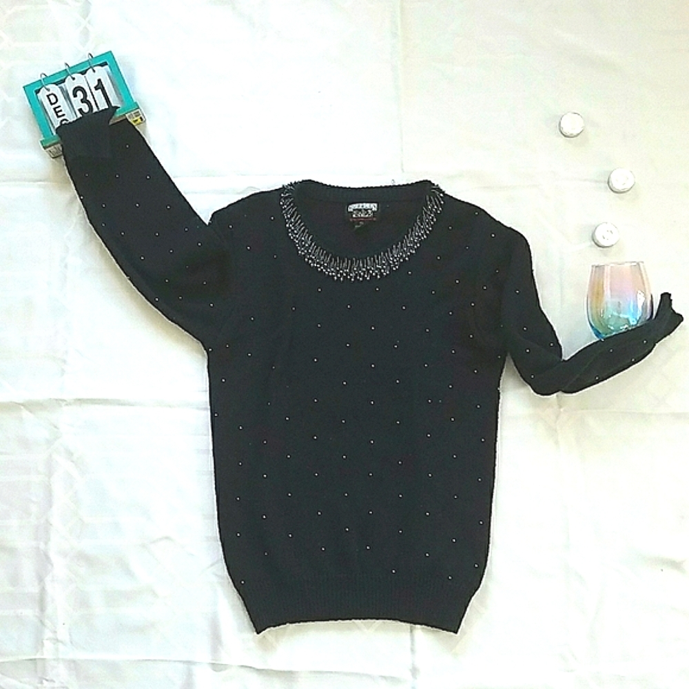 Champagne Bubbles Black Beaded Sweater